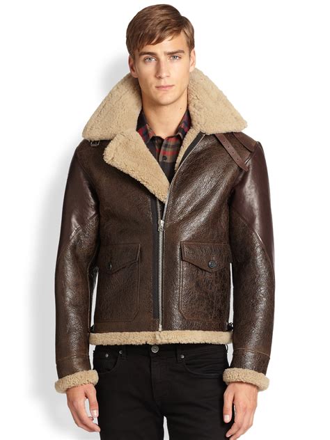 burberry sheepskin leather jacket mens|Burberry Genuine Shearling & Leather Aviator Jacket.